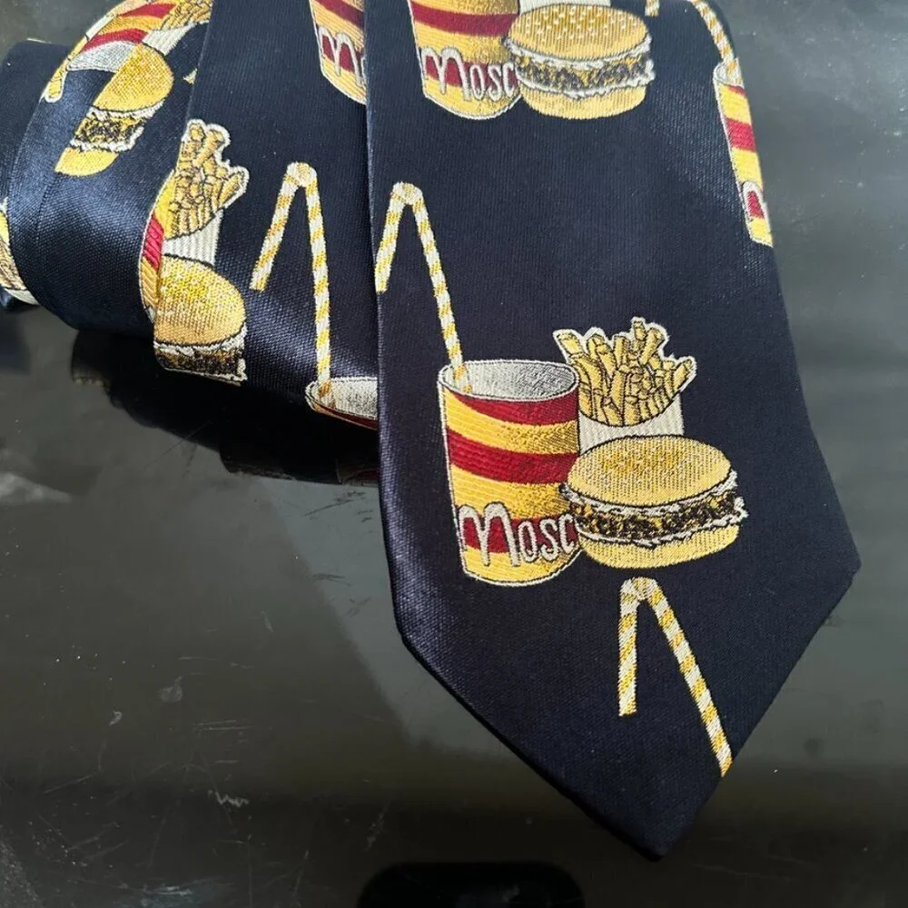 Moschino Tie Collectors Item Silk Hamburger Fries Extremely Rare and Desireable